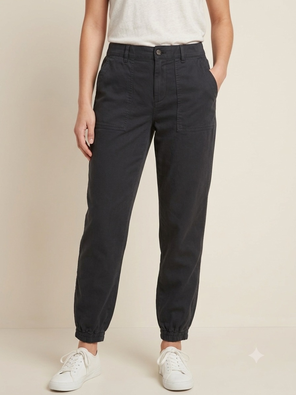 GAP Black High Rise Utility Joggers Size Large Cotton Cargo Pants